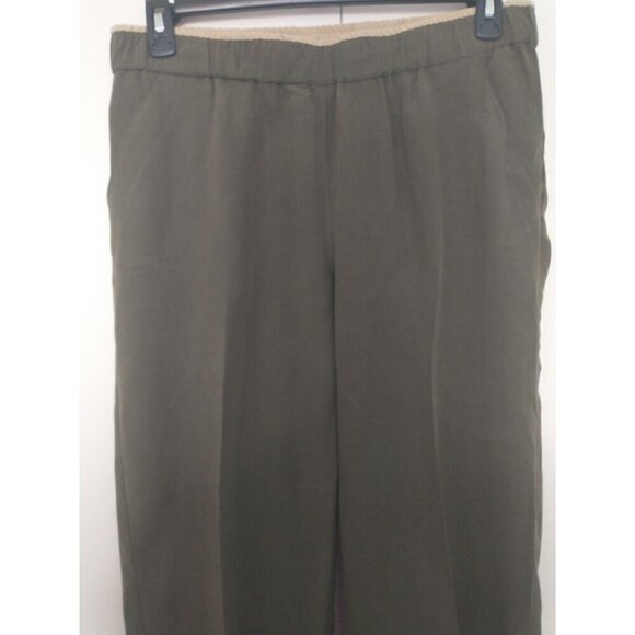 Coldwater Creek Pants Silk Linen Natural Fit Wide Leg Olive Green Pockets - 14 - Picture 3 of 8